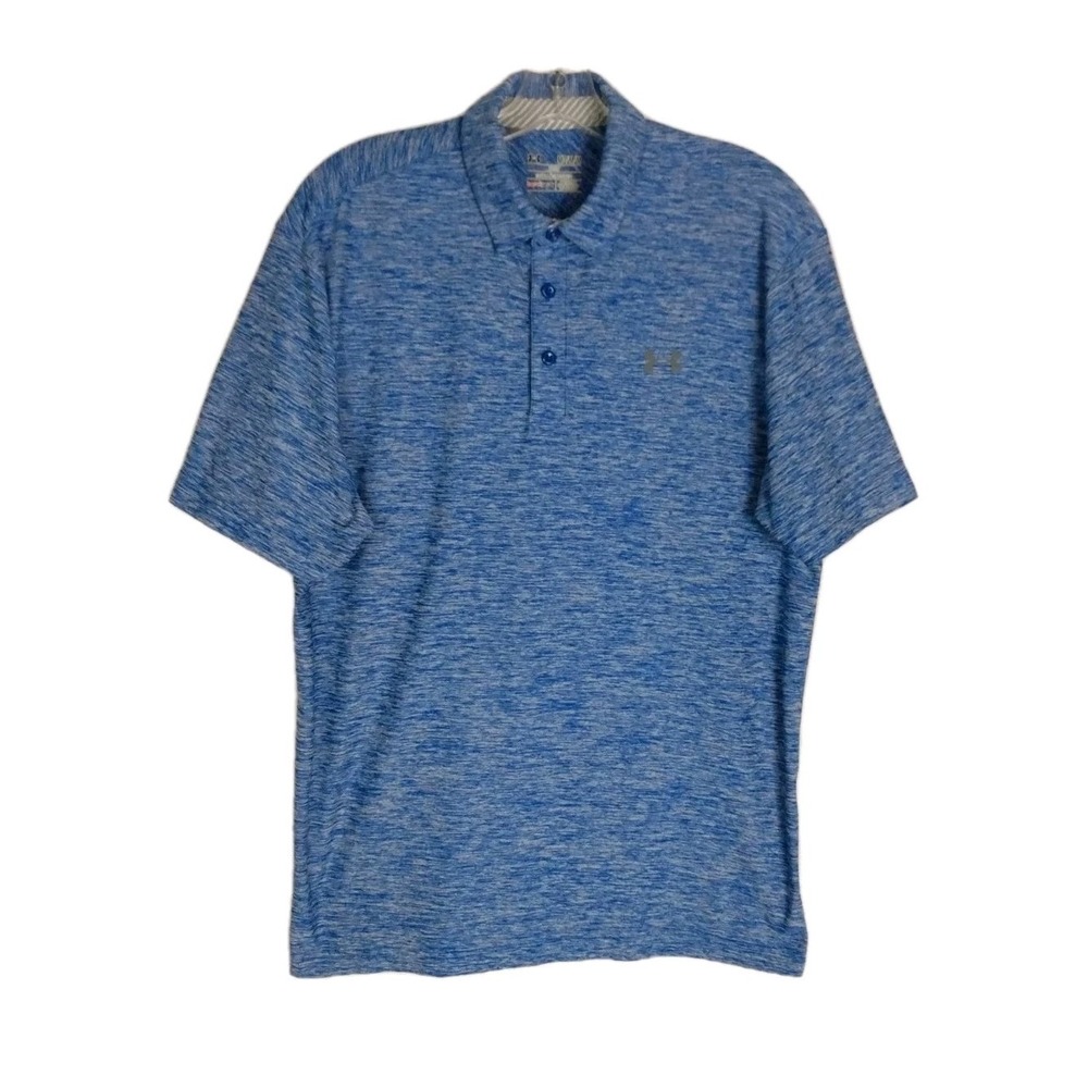 Under Armour Mens Sz MD Loose Fit Heat Gear Polo Golf‎ Shirt Heathered Blue